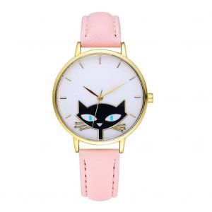 Gaiety Pu Strap Montre Mignon Chat Motif Rond Bo&icirc;tier Analogique Quartz Montre-Bracelet Rose - Neuf