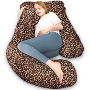 Ulteronixshop-Coussin de grossesse, en forme de J, pour dormir sur le c&ocirc;t&eacute; avec housse en J, grand coussin d'allaitement, pour femmes et personnes dormant sur le c&ocirc;t&eacute;, motif l&eacute;opard - Neuf