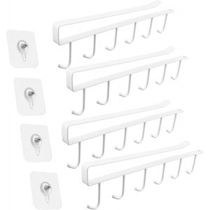 Kalanka-4 Pi&egrave;ces Porte Tasse &Agrave; &Agrave; Suspendre, Placard Rangement Crochets Suspension, Porte Verres Suspendu Sous Armoire Organisateur Sans Per&ccedil;age (Blanc) - Neuf