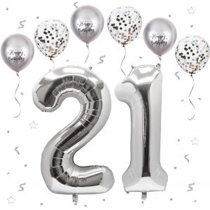 Ballon Anniversaire 12/21 Ans Argenté,101 CM Ballon Chiffre 21,Happy Birthday Decoration Ballons 21 Anniversaire Ballon,Décoration Ballon Numéro pour 12/21-Vole à l'Hélium - Neuf