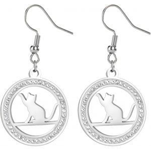 Chenquansarl-Boucles D'oreilles Chaton Ronde En Zircon Pendentif Chat Exquis Bijoux Commémoratifs De Chat Pour Les Femmes Et Les Hommes - Neuf