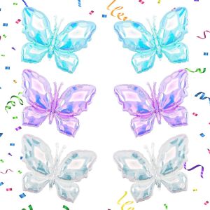 SJZG-Lot De 6 Ballons En Forme De Papillon En Mylar Pour Filles Et Filles - Pour F&ecirc;te, Mariage, Anniversaire - Blanc/Bleu/Violet - 99,1 Cm - Neuf