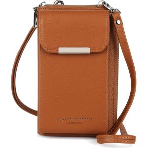 TZF-Sacs Bandoulière Femme, Pochette Téléphone Portable de 6,5'', Petit Portefeuille Femme Cuir PU pour Smartphone, Monnaie, Carte, Sacoche Femme Bandoulière, Mini Pochette Sac à Main Femme, Marron - Neuf