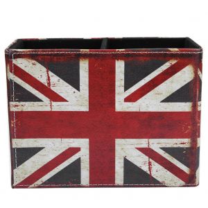 Porte-stylo en cuir vintage de style europeen, boite de rangement de bureau a deux compartiments (drapeau de l'Union) - Neuf