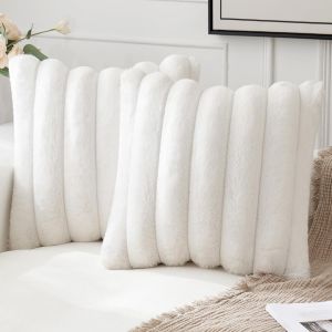 Cauc-Lot De 2 Doux Peluche Housses De Coussin Fausse Fourrure D&eacute;coratif Coussin Canapepour Canap&eacute; Chambre Blanc 50 X 50 Cm - Neuf
