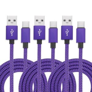 Sjzg-Lot De 3 Câbles De Charge Tressés Usb De Type C, 2,4 A De Type C Vers Usb A, Pour Tablette, Téléphone, Lampe De Bureau Led, Drone, Violet - Neuf