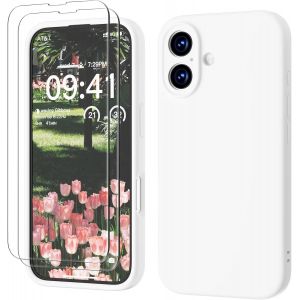 KALANKA-3 en 1 Coque pour iPhone 16 Silicone Liquide 6.1"" avec 2 Verre Trempé, Étui Protection Précise de Caméra [Résistant aux Rayures] [Antidérapant] iPhone 16 Case, Blanc - Neuf