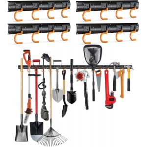 NouvelHorizonstore-Porte Outils de Jardin Mural 4 x 42cm, Range Support Outils de Jardin en Acier Massif, Rangement Crochet Mural Garage avec 16 Crochets pour Garage Remise Entrep&ocirc;t Ferme &Eacute;tabli(168c - Neuf