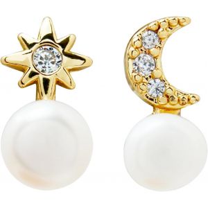 Kal-Boucles D'oreilles Avec Perles En Forme De Lune Étoilée | Plaqué Or 14 Carats | Clous En Argent 925 | Design Irrégulier | Cadeau Pour Fille, Standardgröße, Alliage De Cuivre Plaqué Or 14 Carats, - Neuf