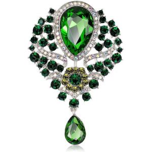 Mariage Mariée Grand Cristal Strass Bouquet Broche Broche Pour Femmes (Vert) - Neuf