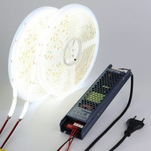 24v Ruban Led Cob 20m (10m X 2), Bande Led 6000k Blanc Froid Exterieur Etanche, 312leds/M Cri 93 Autocollante Bandeau Avec Alimentation Pour Chambre, D&eacute;coration Maison, Cuisine[Rub9222214] - Neuf
