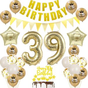 SJZG-39 Anniversaire Homme Femme D&eacute;coration Ballon 39.Anniversaire Or D&eacute;coration Anniversaire 39 Ans Homme Ballons Cake Topper Or Pour 39 Anniversaire Homme F&ecirc;te D&eacute;coration 39 Anniversaire Femme - Neuf