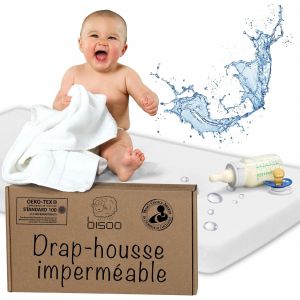 Bisoo Drap Housse 75x95 / 75x100 Impermeable - Drap Housse Alese Protege Matelas Bebe Pour Tour De Parc Et Lit Bebe - 100% Jersey Oeko-Tex - 1 Drap Impermeable Gris 95x75 / 100x75 Cm - Neuf