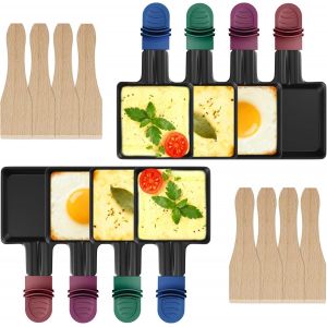 NouvelHorizonstore-ipow Lot de 8 Poelon Raclette Carr&eacute; &agrave; Rev&ecirc;tement Anti-adh&eacute;sif,Coupelle Raclette Barbecue avec Poign&eacute;e Color&eacute;e Isol&eacute;e pour Fromage Fondu Oeuf Frit,Accessoires avec 8 Pcs Grattoirs e - Neuf