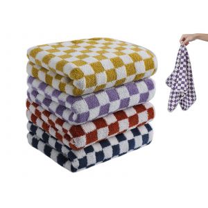 Ensemble De 4 Serviettes De Bain Et De Toilette En Polaire Corail &Agrave; Carreaux - Neuf