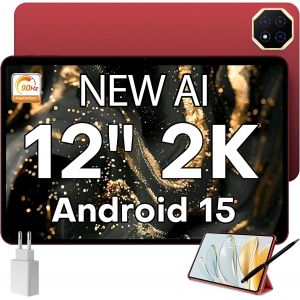 CHECARZHN--NO1-T60Ai Tablette 12 Pouces Ips 2K 90Hz Tablette Android 15, Ai Smart, Tablette Tactile 2.0Ghz Octa-Core, Hdmi-Type C, Mode Pc,16Go+128Go(4To Tf),8000Mah/Bt5.4/13Mp+5Mp, Avec Étui + Stylet, 202 - Neuf