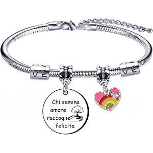 Bracelet Pour Femme Avec Pendentif En Acier, « Chi Semina Love Collecte Le Bonheur » Taille Réglable Gravure Argent Bracelet, L, Acier Inoxydable - Neuf