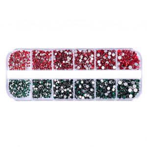 1 Boite De Strass Ronds A Fond Plat Pour Nail Art, Accessoires Pour Ongles, Vert Fonce, Rouge Vif - Neuf