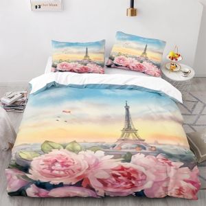 Parure De Lit X Complet Doux Confortable Parures De Lit Microfibre Housse De Couette Personnes Enfant Paris Tour Eiffel X Cm + X Taies D'oreiller Xcm - Neuf