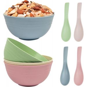 Mevronisshop-4pcs Bols &Agrave; C&eacute;r&eacute;ales Incassable Lavable Au Lave-Vaisselle Et Au Micro-Ondes, 700ml Bol De Pique-Nique L&eacute;ger En Plastique, Saladier &Agrave; Petit-D&eacute;jeuner De Grande Capacit&eacute; Avec 4 Cuill&egrave;res Po - Neuf