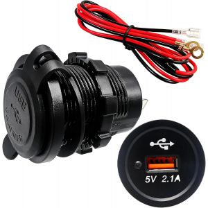 LORANKA-Prise USB Camping Car, Prise Courant pour Chargeur Voiture USB 5 V/2,1A, Chargeur &eacute;tanche 12/24V avec indicateur LED Bleu, fusible 60 cm, Convient pour Motos, Camping-Cars(1 pi&egrave;ce) - Neuf