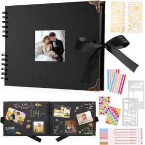 Tianyi-Album Photo 80 Pages Noir Scrapbooking Album 29,5 X 21cm Livre Scrapbooking Avec 6 Stylos Métalliques, Pour 160 Photos, Livre D'or Pour Anniversaire Et Mariage (Noir) - Neuf