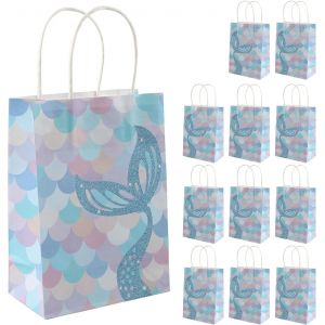 Tianyi-12 Pièces Sirène Sac Cadeau En Papier, Sachet Bonbons Anniversaire, Petit Sac En Papier Kraft Avec Poigné, Sacs Cadeaux Colorés Pour Anniversaires Et Fêtes - Neuf