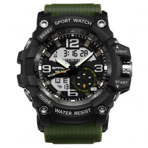 Sanda Montre &Eacute;lectronique Multifonctionnelle Montre-Bracelet Sport &Eacute;tanche &Agrave; Double Affichage (Vert Arm&eacute;e) - Neuf