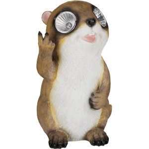 Mevronisshop-Relaxdays Statue De Jardin Marmotte, Statue D'animal Avec Yeux Solaires Led, D&eacute;co Pour Jardin, Balcon, 23 X 13 X 13 Cm - Neuf