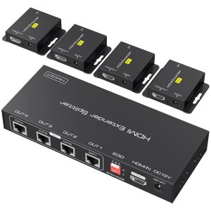 MEVRONISSHOP-HDMI Extender Splitter via Cat5e 6 165ft 1 In 4 Out Transmission Balun Ethernet Support 1080p HDCP EDID POC Une alimentation pour travailler avec - Neuf