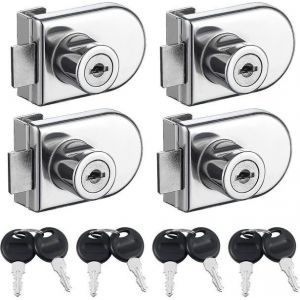 Lot de 4 serrures pour armoires en verre sans perçage avec clés universelles ¿ Solution sûre et élégante pour portes en verre sans cadre - Neuf