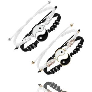 Kal-4 Pcs Bracelets Meilleur Ami Bracelet &Agrave; Cordon Ajustable Yin Yang Bracelet Couple Bracelet Homme Bracelet Femme Pour Bff Relation D'amiti&eacute; Petit Ami Petite Amie Cadeau De La Saint-Valentin - Neuf