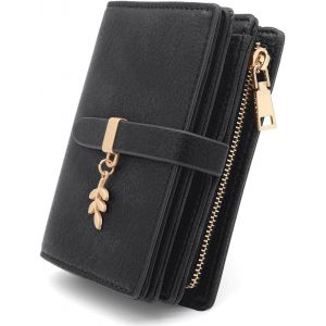 CAUC-Portefeuille Femme en Cuir PU Petit Porte Monnaie Blocage RFIDFeuilles pour Femme Pochette 17 Emplacements de Cartes et Zippé Porte à Monnaie Porte Feuilles pour Femmes Court (Noir) - Neuf