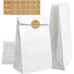 50 Pi&egrave;ces Sac Papier Kraft Petit Format 24 X 13 X 8Cm,Sachet Papier Kraft Alimentaire Avec 60 Autocollants,Blanc Pochette Cadeau Kraft,Mini Sacs Cadeaux,Pour Mariage,Anniversaire,Nourriture,P&acirc;tisseri - Neuf