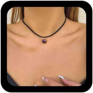 Collier Ras Du Cou En Cuir Gothique Collier Avec Pendentif En Perles Rondes Collier En Cuir Noir Collier Punk Cha&icirc;ne R&eacute;glable Collier Bijoux Pour Femmes Et Filles - Neuf