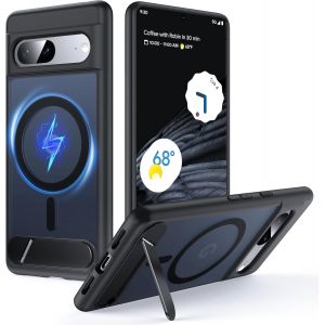 LORANKA-Coque pour Google Pixel 7 avec MagSafe [B&eacute;quille R&eacute;glable][Charge en Position Debout][Militaire Antichoc] Pare-Chocs en Silicone Souple Mat Translucide pour Pixel 7 Mince, Noir - Neuf