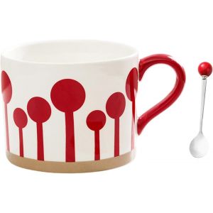 Eryi-Grande Tasse À Café En Céramique Couleur Rouge 450ml Avec Cuillère Mignnone Tasse À Thé Vintage Grande Poignée Passe Au Micro-Ondes Et Lave-Vaisselle Cadeau Pour Familles,Amis(6) - Neuf