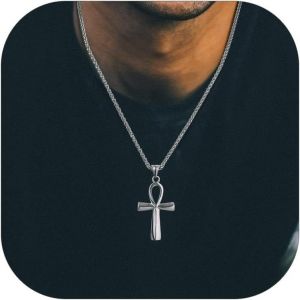 Trahoo-Pendentif Croix D'ankh Égyptien Acier Inoxydable/Or/Noir Avec Chaîne 55+5cm, Bijoux Africain Fantaisie Cadeau Original Pour Femme Homme Ado Garçons - Neuf
