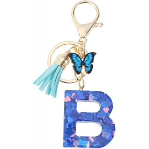 Kal-Porte-Clés, Porte-Clés Pour Filles, Pendentif De Clé Lettre B, Porte-Clés Papillon Avec Lettres Initiales, Cadeau De Porte-Clés Pour Femmes, Bleu - Neuf