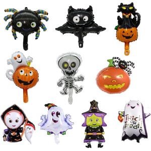 CAUC-10 Pièces Ballons en aluminium pour Halloween, fantôme, araignée, citrouille, chat, sorcière, monstre, tête de mort, décoration de fête effrayante pour enfants - Neuf