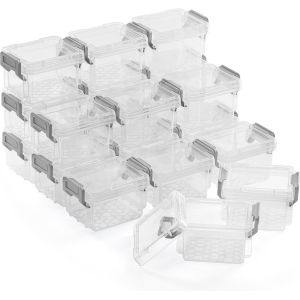 Jexnovashop-Petites Boites Empilables Plastiques Transparentes Rangement Lot De 20 - Pour Accessoires, Kraft, Stickers, Quincaillerie - Boites Avec Couvercle &Agrave; Loquets - 9x7x5 Cm - Neuf