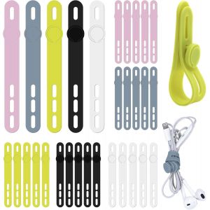 MEVRONISSHOP-30 PCS Attache de C&acirc;ble en Silicone R&eacute;utilisable - Bande &Eacute;lastique pour Regrouper et Fixer des C&acirc;bles (5 Couleurs) - Neuf