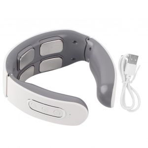 Masseur de cou sans fil, 9 vitesses reglables, electrique, pour les vertebres cervicales, blanc, charge et chauffage - Neuf