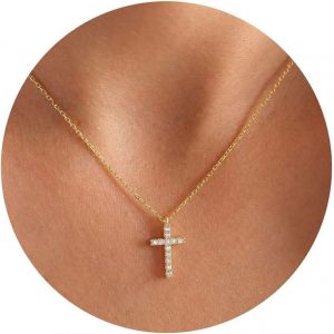 Kal-Collier Croix Couronne Pour Femmes Collier Pendentif Croix Couronne Rotative Plaqué Or 18k Bijoux Croix De Foi Bijoux De Mode Cadeaux Pour La Saint-Valentin Pâques Baptême - Neuf
