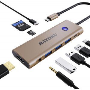 HUB USB C, 9-1 USB C HUB, Adaptateur Macbook Air avec HDMI 4K@60Hz, 100W PD, Lecteur de Cartes SD/TF, Port de Données USB 3.0/C et Port Audio pour Dell, Lenovo, HP Laptops (Gold) - Neuf