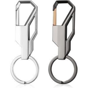 KAL-2 Pi&egrave;ces Mousqueton Porte Cl&eacute;, Amovible Mousqueton Fixation Porte-Cl&eacute;s Attache Porte Cl&eacute; Crochets Porte Cl&eacute;s Alliage De Zinc Avec Porte-Cl&eacute;s Cadeau De No&euml;l Pour Homme Femme (Argent Et Gris) - Neuf
