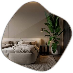 Tulup Miroir asym&eacute;trique d&eacute;coratif Moderne 57 x 57,7 cm Mural original Miroir de maquillage de maquilleur de rasage Entr&eacute;e S&eacute;jour Bureau Salle de bain Couloir Miroir minimaliste - Neuf