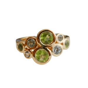 Yemaesre-Bague En Argent Sterling Plaqué Or Avec Péridots Et Topazes Bleues - Bijou Féminin Multirangs Aux Éclats Naturels - Élégance Colorée Et Moderne (Us Size 8 / Diameter 18.2) - Neuf