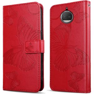 Kal-Coque Pour Moto G5s Plus, Papillon Imprim&eacute; Housse En Cuir Pu Magn&eacute;tique Portefeuille, &Eacute;tui &Agrave; Rabat Pour Moto G5s Plus, Rouge - Neuf
