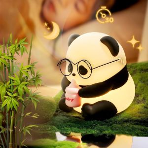 TIANYI-Veilleuse pour enfants, veilleuse panda en silicone 3 modes d'éclairage Lampe de nuit à LED pour bébés avec minuterie 30 minutes Lampe de chevet rechargeable USB Touch Control pour enfants - Neuf
